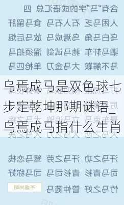 乌焉成马是双色球七步定乾坤那期谜语_乌焉成马指什么生肖