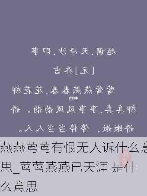 燕燕莺莺有恨无人诉什么意思_莺莺燕燕已天涯 是什么意思