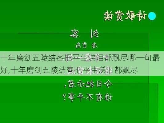 十年磨剑五陵结客把平生涕泪都飘尽哪一句最好,十年磨剑五陵结客把平生涕泪都飘尽